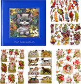 Album de poésie - 16x16 - Blauw - S1 - Chat avec noeud rouge - avec 5 feuilles Images de poésie