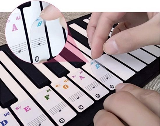 Foto: Chpn pianostickers stickers voor piano pianoles toetsen keyboard gekleurde noten voor beginners eenvoudig muziek noten lezen spelen piano stickers universeel gekleurd