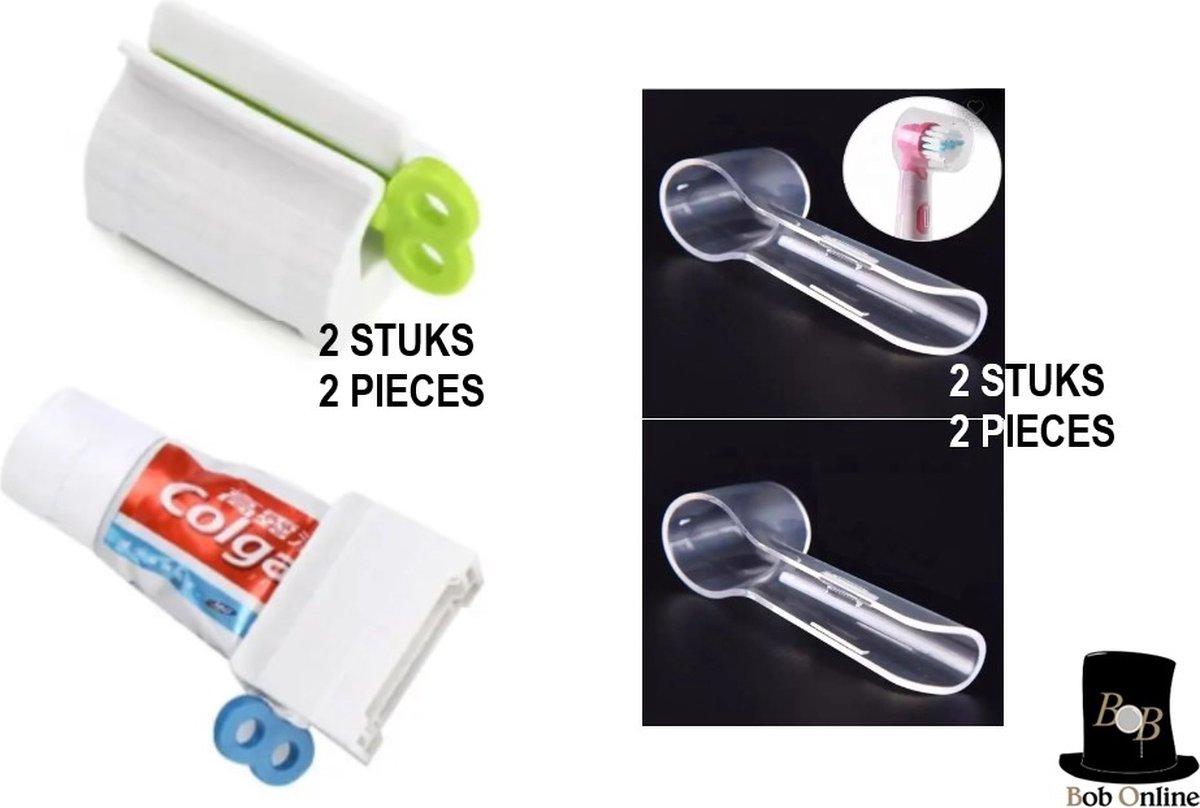 Bob Online™ - 2 Stuks Elektrische Tandenborstel Beschermhoesjes + 2 Stuks Tandpastadispensers – 2 Pcs Electric Toothbrush Covers + 2 Pcs Toothpaste Dispensers – Beschermcovers voor Elektrische Tandenborstel – Elektrische Tandenborstel Covers