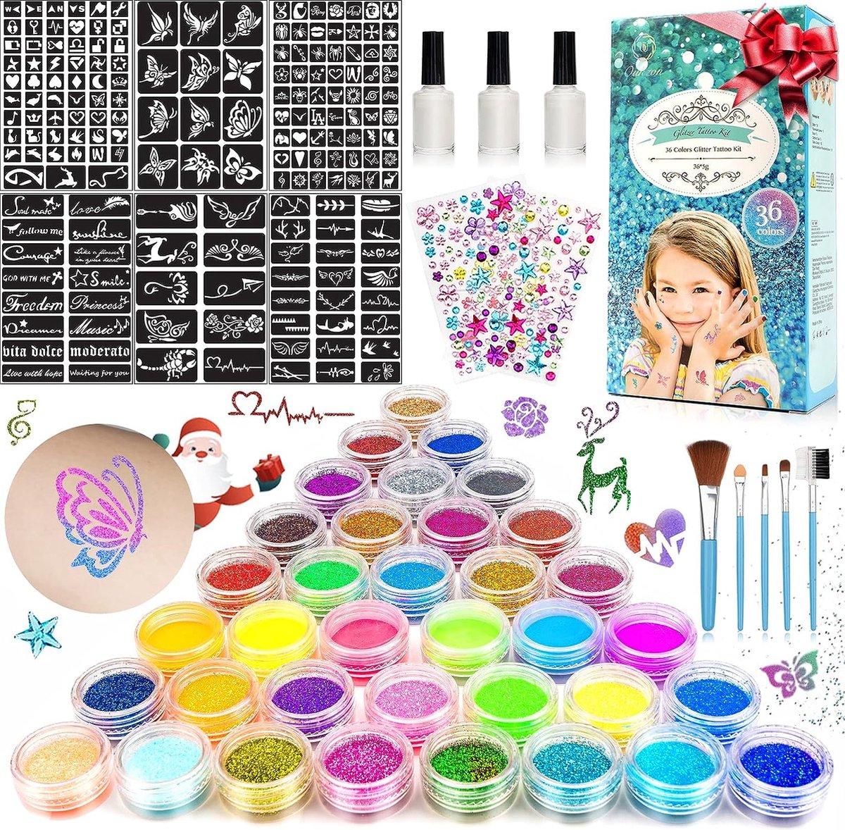 Set de tatouage à Glitter , Set complet de tatouages ​​à Glitter Enfants -  32 couleurs