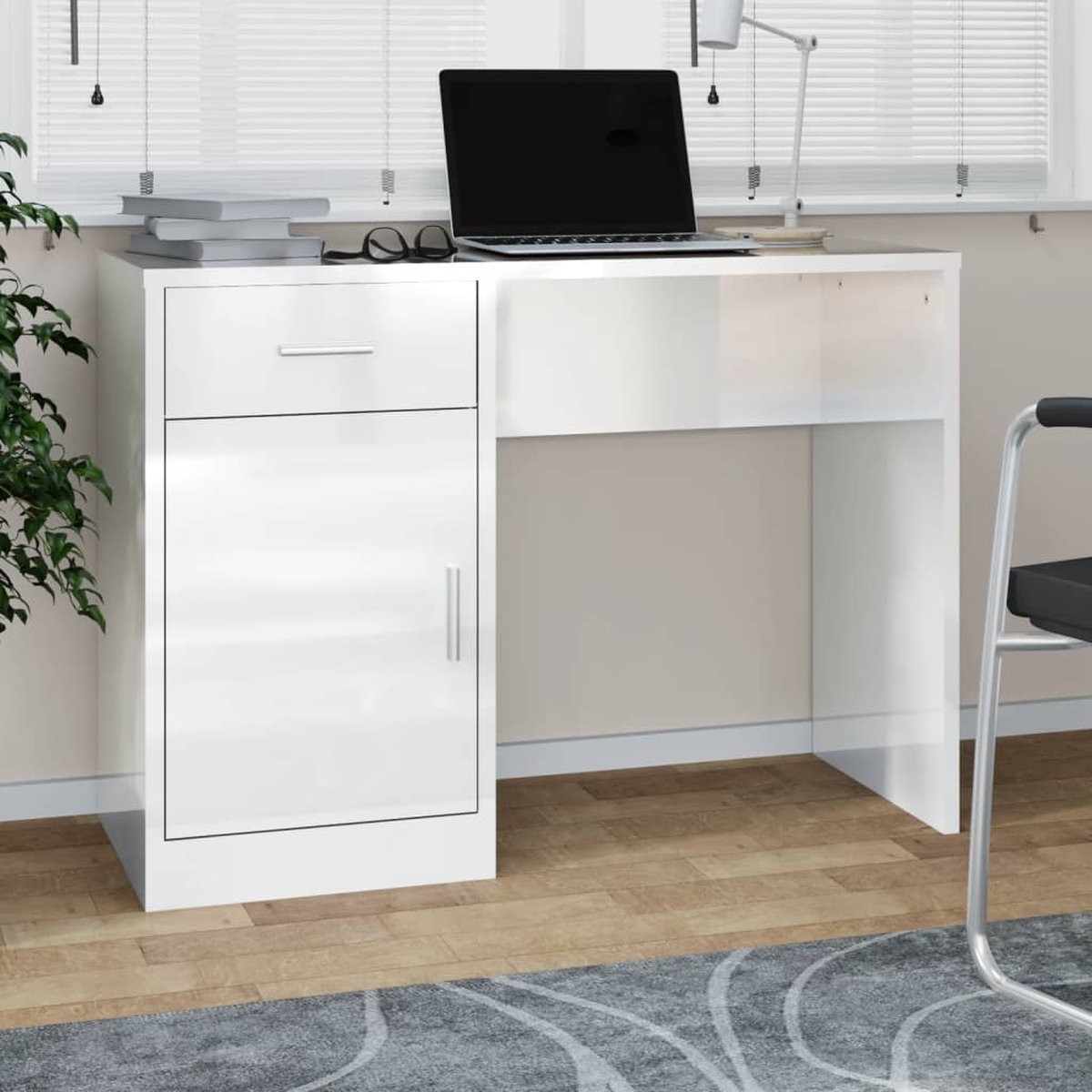 vidaXL vidaXL Bureau met Kast Hoogglans Wit - afbeelding 3