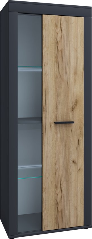 VCM Holz Kommode Sideboard Highboard Vitrine Wohnzimmer Schrank Usilo Drehtür Glas