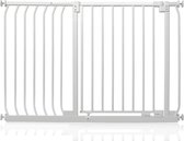 Barrière de sécurité Safetots Elite , 116 cm - 125 cm, Wit mat, barrière d'escalier sans Embouts , barrière bébé pour Portes, couloirs et pièces, barrière de sécurité, installation facile