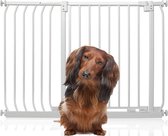 Bettacare Elite Hondenhek Assortiment, 107cm - 116cm (23 opties beschikbaar), Mat Wit, Traphekje Zonder Boren Hek voor Honden en Puppy's, Huisdier en Hond Barrière, Eenvoudige Installatie