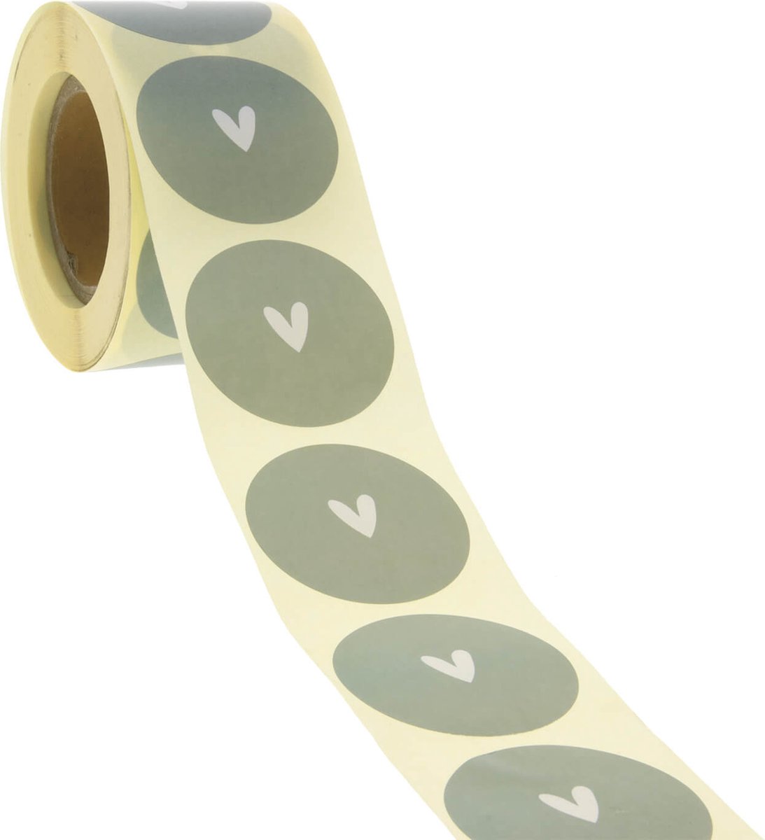 Cadeau stickers - 500 stuks - 'Hartje' Grijsgroen 40mm - Stickers volwassenen - Sluitstickers - Sluitzegel - Ronde stickers op rol