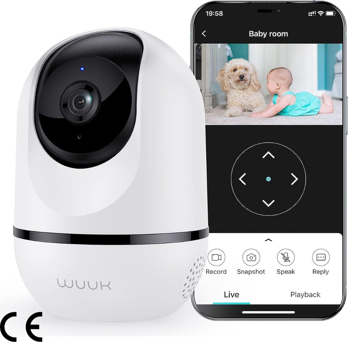 4MP/2.5K Wi-Fi Bewakingscamera voor Binnen met 360° Rotatie - Huisdiercamera met Bewegingsdetectie, Babybewaking