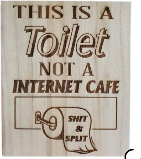 Houten Tekstbord Spreukenbord Internet Cafe  Quotes Wc Toilet Funny Toiletregels Muurdecoratie Quotebord Cadeau Geschenk Verjaardag Handgemaakt