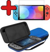 Hoes Geschikt voor Nintendo Switch Case Hard Cover Bescherm Hoesje Met Screenprotector - Case Geschikt voor Nintendo Switch Hoes - Blauw