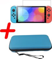 Hoesje Geschikt voor Nintendo Switch Case Hoes Hard Cover Koord Met Screenprotector - Bescherm Case Geschikt voor Nintendo Switch Hoes - Blauw