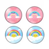 2 paar Clip oorbellen regenboog roze en blauw