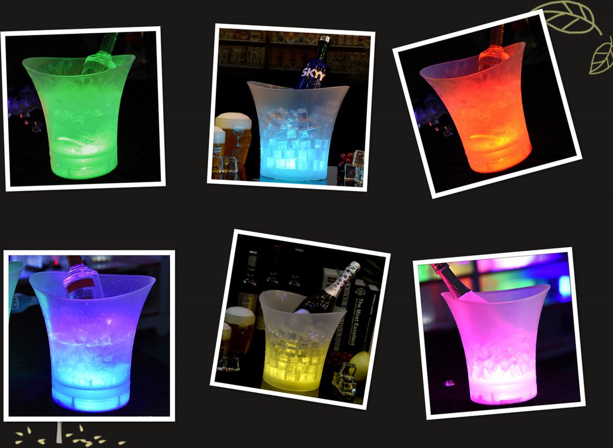 LED ijskoeler 5 L - design wijnkoeler - koelelement - ijsemmer - waterdicht - led verlichting - wijn koeler - bier ton - champagne bucket - kerst diner - outdoor decoratie - verlichte led plantenbak