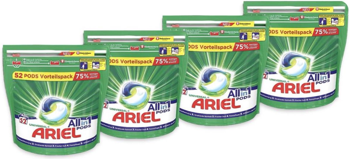 Ariel universal+ -Wasmiddel Pods 4x52 Pods All-in-1 -voordeelverpakking-208 pods-voordeel pack-ariel universal+