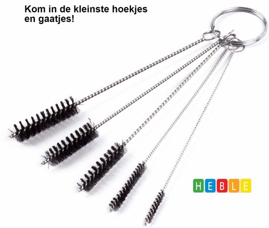5-delige Stalen Schoonmaak-Set aan Sleutelring Ragertjes/Borsteltjes van Heble® — afbeelding 2