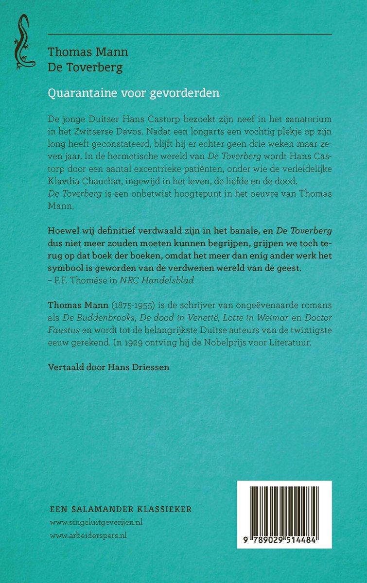 Tekstpagina van "De Toverberg" van Thomas Mann, met een beschrijving van het boek en de auteur.