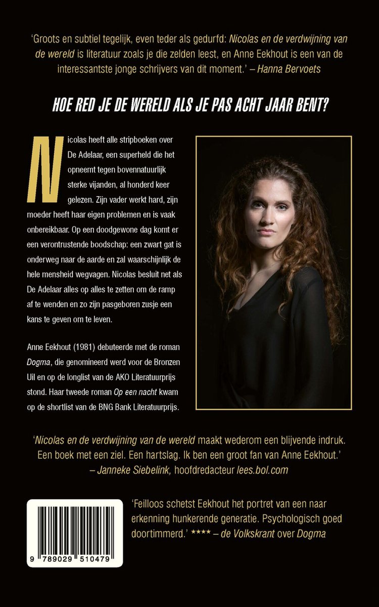 Boekomslag van 'Nicolas en de verdwijning van de wereld' met een portret van een vrouw.