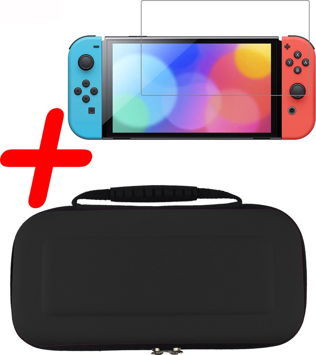 Hoesje Geschikt voor Nintendo Switch Case Hoes Hard Cover Met Screenprotector - Bescherm Case Geschikt voor Nintendo Switch Hoes - Zwart