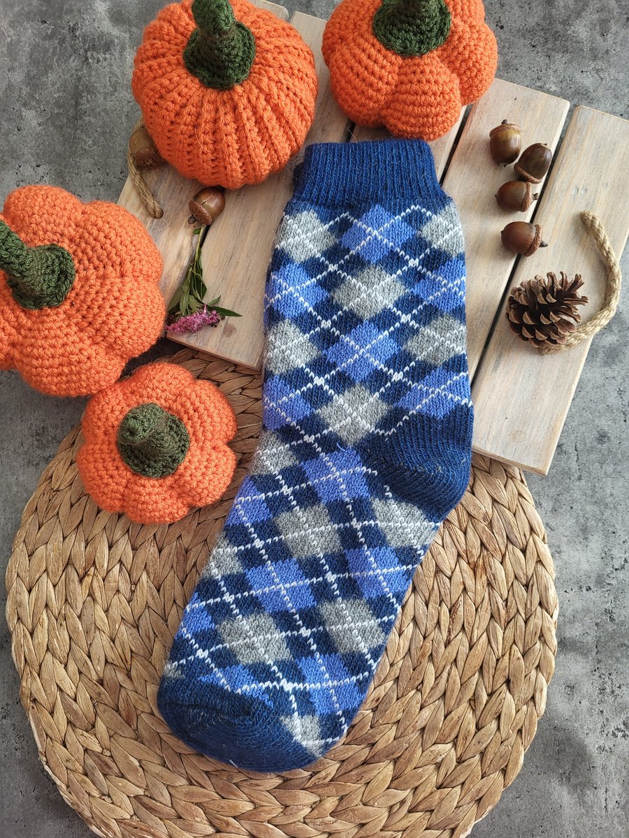 Warme 100% wol sokken Scotland Blauw