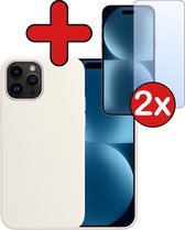 Hoesje Geschikt voor iPhone 15 Pro Max Hoesje Siliconen Case Hoes Met 2x Screenprotector - Hoes Geschikt voor iPhone 15 Pro Max Hoes Cover Case - Wit