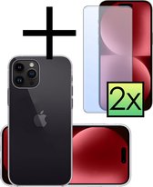 Hoes Geschikt voor iPhone 15 Pro Max Hoesje Cover Siliconen Back Case Hoes Met 2x Screenprotector - Transparant