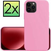Hoes Geschikt voor iPhone 15 Pro Max Hoesje Cover Siliconen Back Case Hoes - Lichtroze - 2x