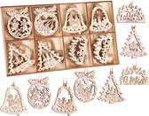BRUBAKER 24-Delige Kersthanger Set - Houten Boom Decoraties ca. 6 cm - Engelen Klokken Dennenboom - Deco Hanger Kerst - Houten Hanger Kerstboom - Kerstboom Decoraties