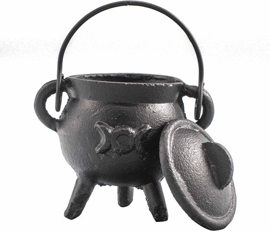 Gietijzeren Rituele Ketel Met Drievoudige Maan
