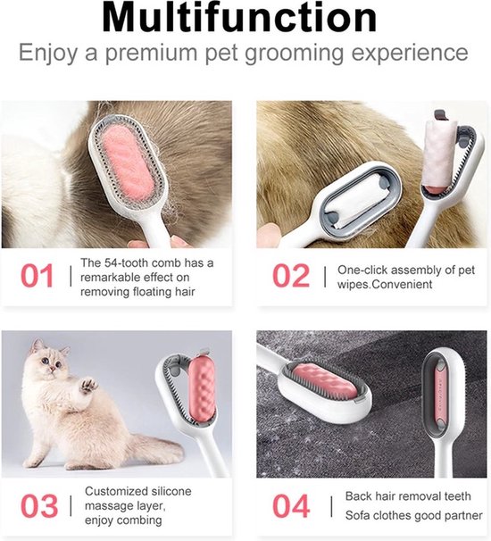 Brosse Animaux - Chien - Chat - Lapin - Animal de compagnie - Brosse - Soin du pelage - Rose - Brosse de Massage double face pour Chats Chiens Peigne anti-peluches