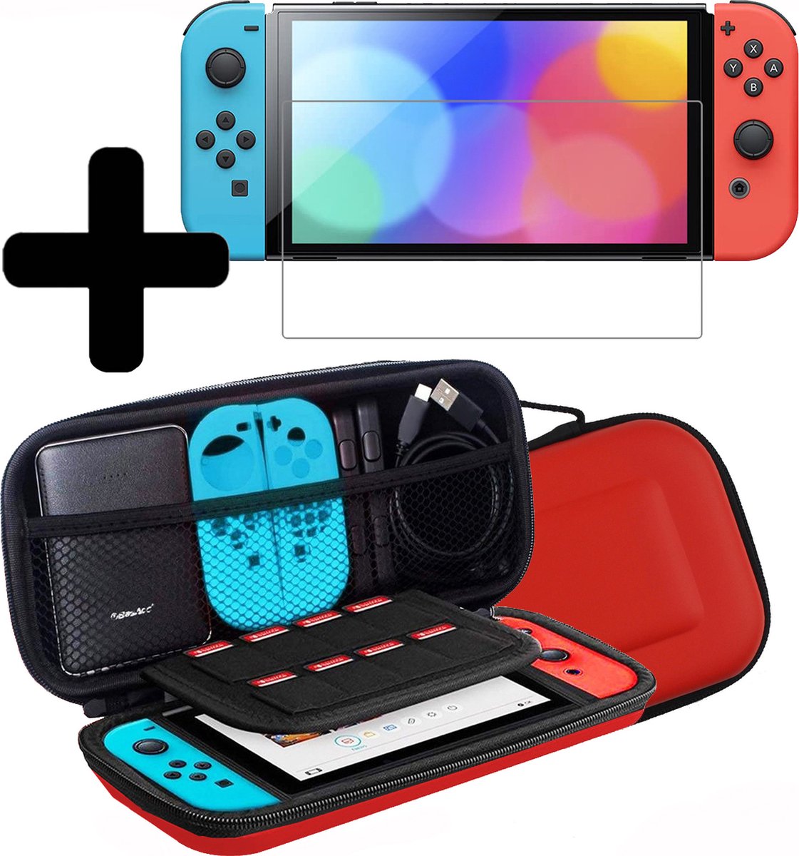 Hoes Geschikt voor Nintendo Switch Case Hoesje Met Screenprotector - Bescherm Hoes Geschikt voor Nintendo Switch Hoes Hard Cover - Rood