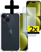 Hoesje Geschikt voor iPhone 15 Hoesje Shockproof Case Siliconen Met 2x Screenprotector - Hoes Geschikt voor iPhone 15 Hoes Cover Siliconen - Transparant