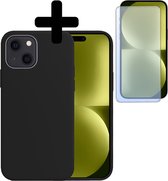 Hoesje Geschikt voor iPhone 15 Plus Hoesje Siliconen Case Met Screenprotector - Hoes Geschikt voor iPhone 15 Plus Hoes Siliconen - Zwart