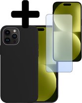 Hoesje Geschikt voor iPhone 15 Pro Hoesje Siliconen Case Met Screenprotector - Hoes Geschikt voor iPhone 15 Pro Hoes Siliconen - Zwart.