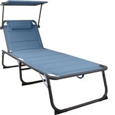XXL aluminium ligstoel met zonnedak, strandbed met drie poten, 200x70 cm, maximale belasting 150 kg, blauw textileen, sneldrogend schuim