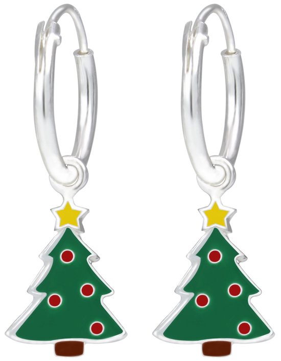 Joy|S - Zilveren kerstboom bedel oorbellen - kerst oorringen - kinderoorbellen