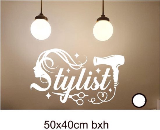Raam - Muur sticker kapsalon - stylist - decoratief- kapperszaak - thuiskapper   afmeting 50x40cm bxh kleur wit
