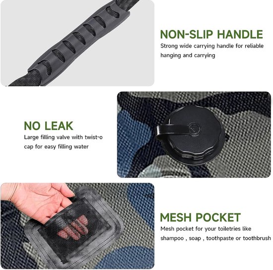 Camping Douche - Camping Douchezak - Buiten Douche - Tuindouche - Waterzak Met Douchekop - 20L - Military
