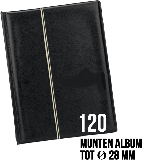 Allernieuwste.nl® Muntenalbum voor 120 Munten met Bescherm-rand tegen Uitvallen - Beginset Muntalbum - kleur album Zwart - Merkloos