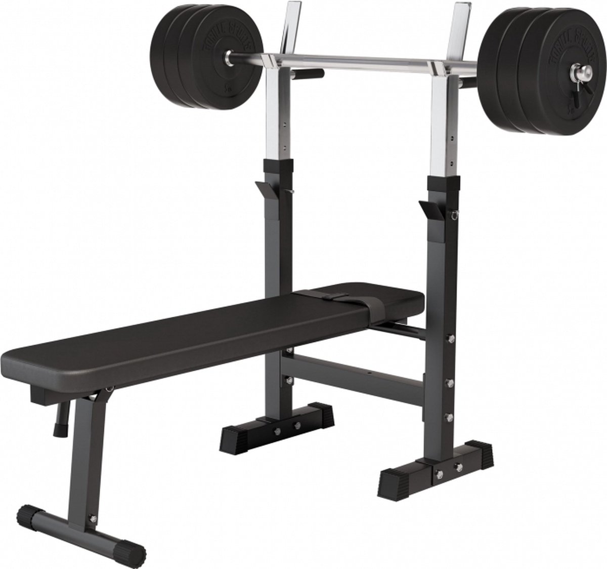 Gorilla Sports Halterbank zwart met 38 kg halterset - Fitnessbank - Verstelbaar - Halterstang met gewichten - Kunststof