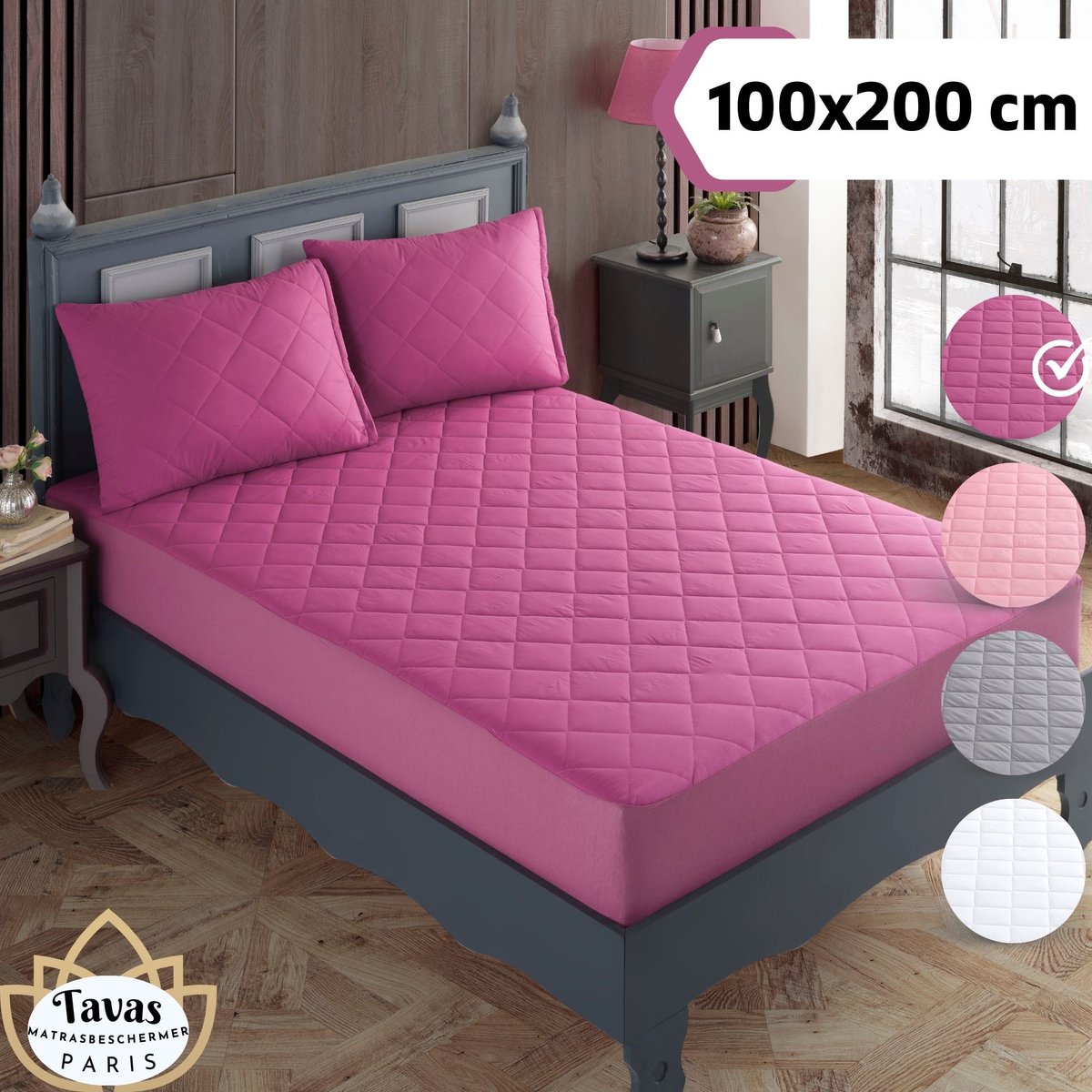 Tavas Waterdicht Matrasbeschermer 100x200 cm Lila Gewatteerde 100% Katoen Molton Hoeslakenbadstof Rondom Elastiek Waterdichte Matras Beschermer Incontinentie