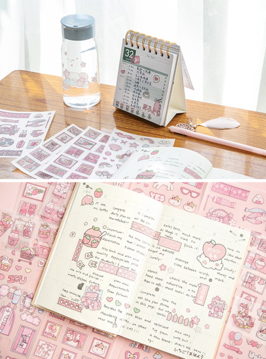 Hiden - Kawaii - Scrapbook stickers - Plakboek - Cute stickers - Scrapbook accessoires - Stickers Volwassenen - Agenda Stickers - Roze - 4 vellen
