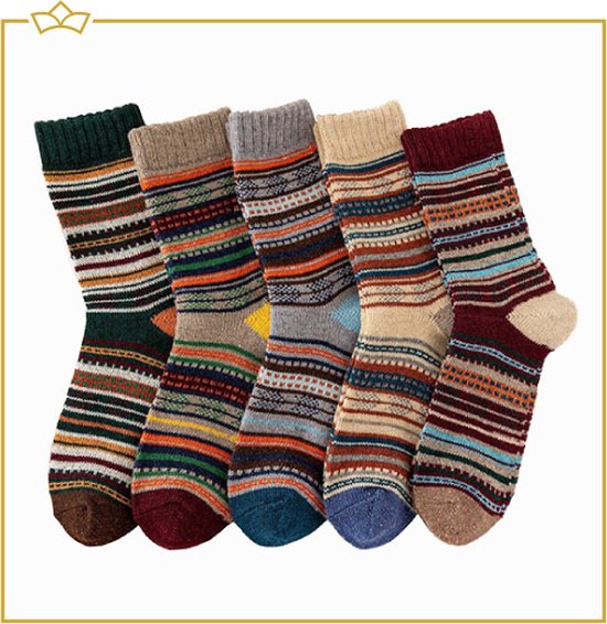 ATTREZZO® 5 pack Premium Noorse sokken maat 38-43 - Wintersokken - Huissokken - Scandinavische sokken - Altijd warme voeten!
