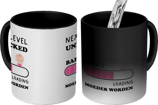 Magische Mok - 275 ML - Koffiebeker - Mokken - Koffiemok - Koffietassen - Geschenk voor haar - Wil jij mijn meter zijn - Koffietas - Next level unlocked: baby - Quote - Theemok groot - Theemokken Mama - Thee mok Moeder - Thee tas - Moederdag cadeau
