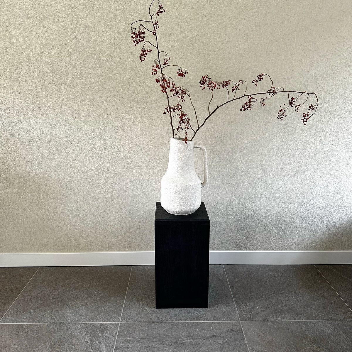 GoudmetHout® Planten Sokkel - 50cm Hoog - Houten Zuil - Plantentafeltje voor Binnen - Plantenkrukje - Zwart Eiken Pilaar