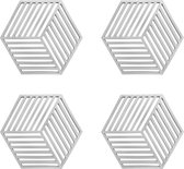 Krumble Pannenonderzetter Hexagon - Set van 4 - Pan onderzetter - Pannen onderzetter - Pannenrooster - Pannenonderzetter siliconen - Hittebestendig - Grijs - 16 x 14 cm