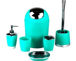 Bath Set, 6-Piece Various Bathroom Accessories, Soap Dispenser and Toilet Brush (Turquoise) Brand: GMMH