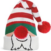 JAP Kerstmuts - Gnome - Met 3D neus - Volwassenen en kinderen - Rood/Wit gestreept