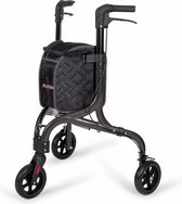Rovera Mobility® Tripod Design Binnenrollator Met 3 Wielen – Rollator Ultra Lichtgewicht en Opvouwbaar – Incl. Dienblad en Stijlvolle Rollatortas – Chique Antraciet