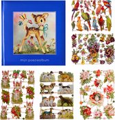 Album de poésie - 16x16 - Blauw - S7 - Cerf avec papillons - avec 5 feuilles Images de poésie