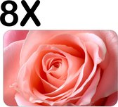 BWK Luxe Placemat - Roze Roos van Dichtbij - Set van 8 Placemats - 45x30 cm - 2 mm dik Vinyl - Anti Slip - Afneembaar