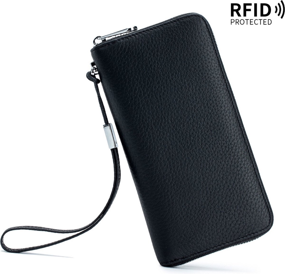 Portemonnee Dames, Pasjeshouder, RFID, voor Paspoort, Telefoon, Bankbiljetten, Wallet Kaarthouder, Munthouder - Zwart
