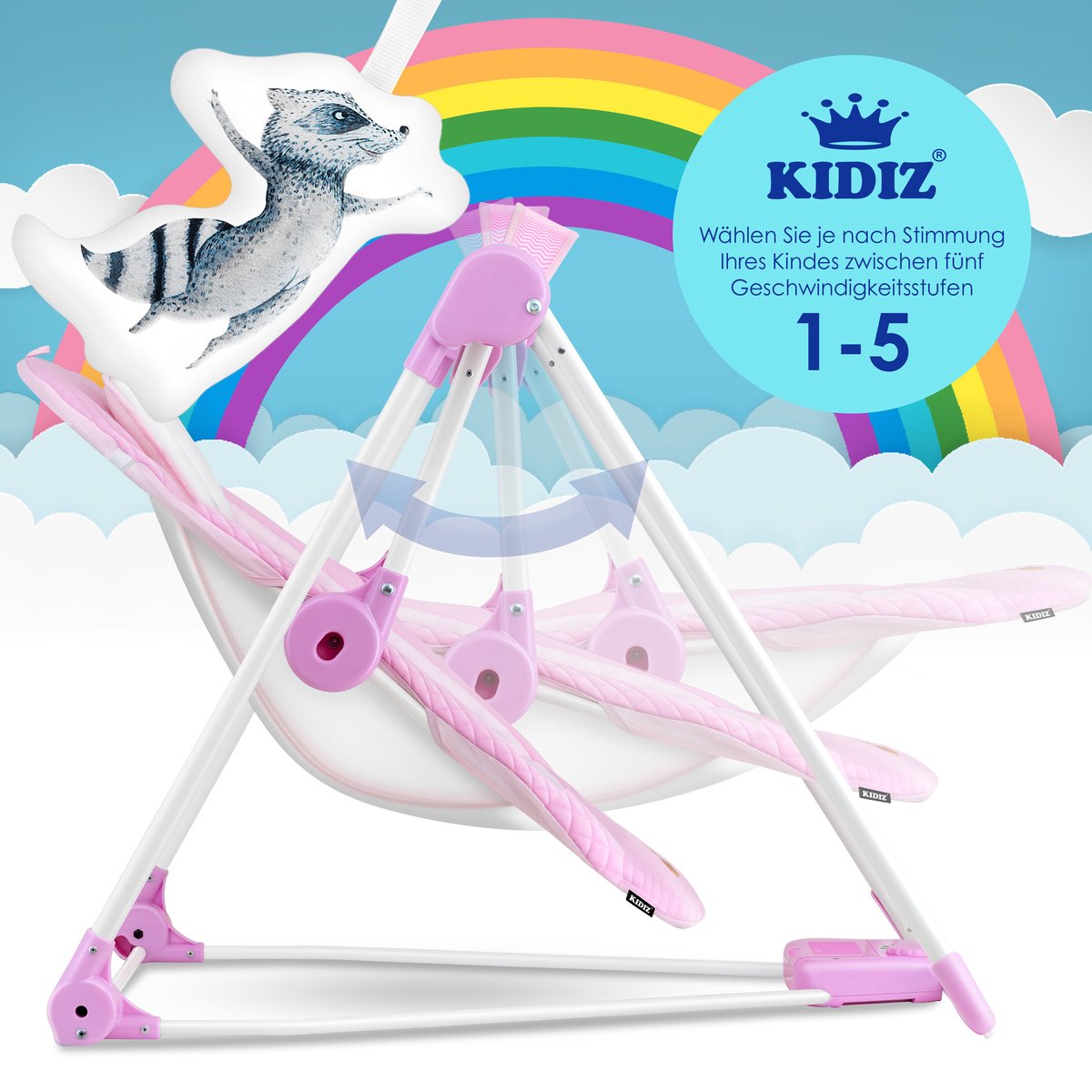KIDIZ Wipstoel Baby Elektrisch Babyschommel tot max 9kg - Roze thumbnail 6